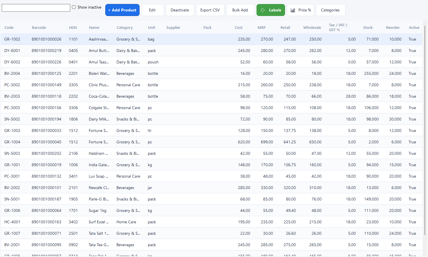 Products and pricing
